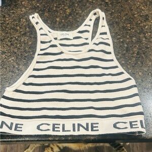 Celine Black and White Striped Ribbed Tank Top